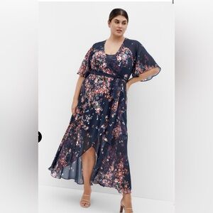 NWT City Chic Floral Navy  Wrap Maxi High low size 18 🌸BC BAG 07
